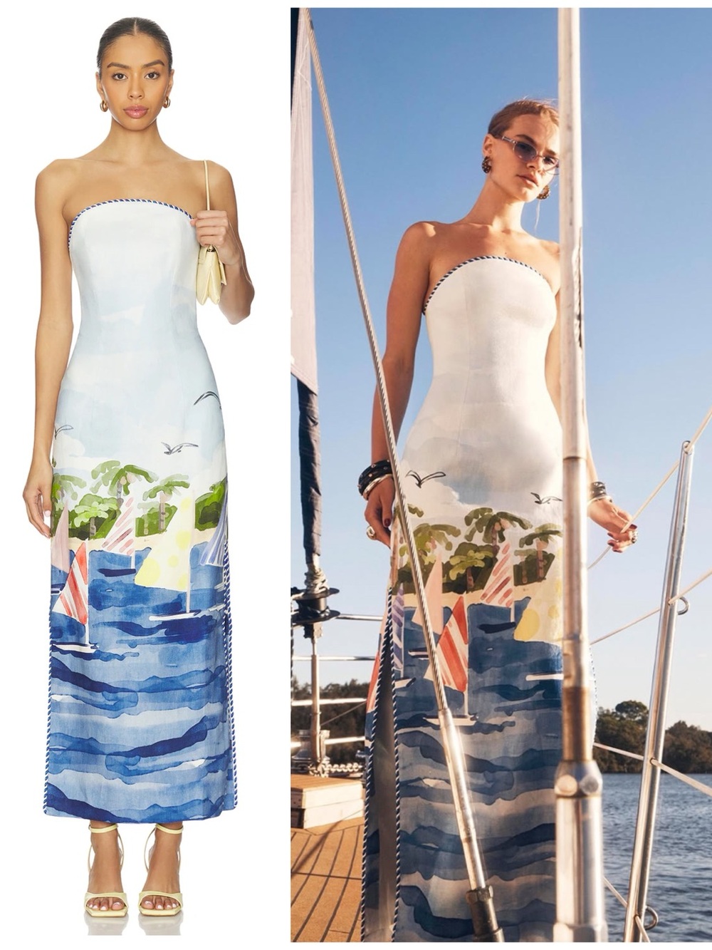 NWT Leo Lin Nautical Print Ava Bustier Maxi Long Strapless Dress Size Women’s 8